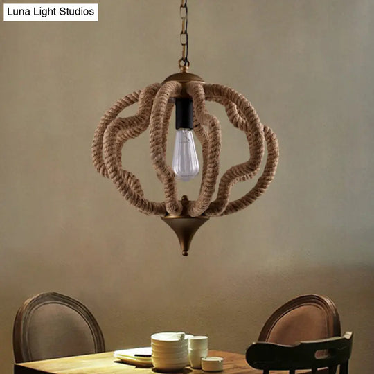 Country Style Black Metal And Rope Pendant Light - Caged Hanging Ceiling With Globe/Square Shade /