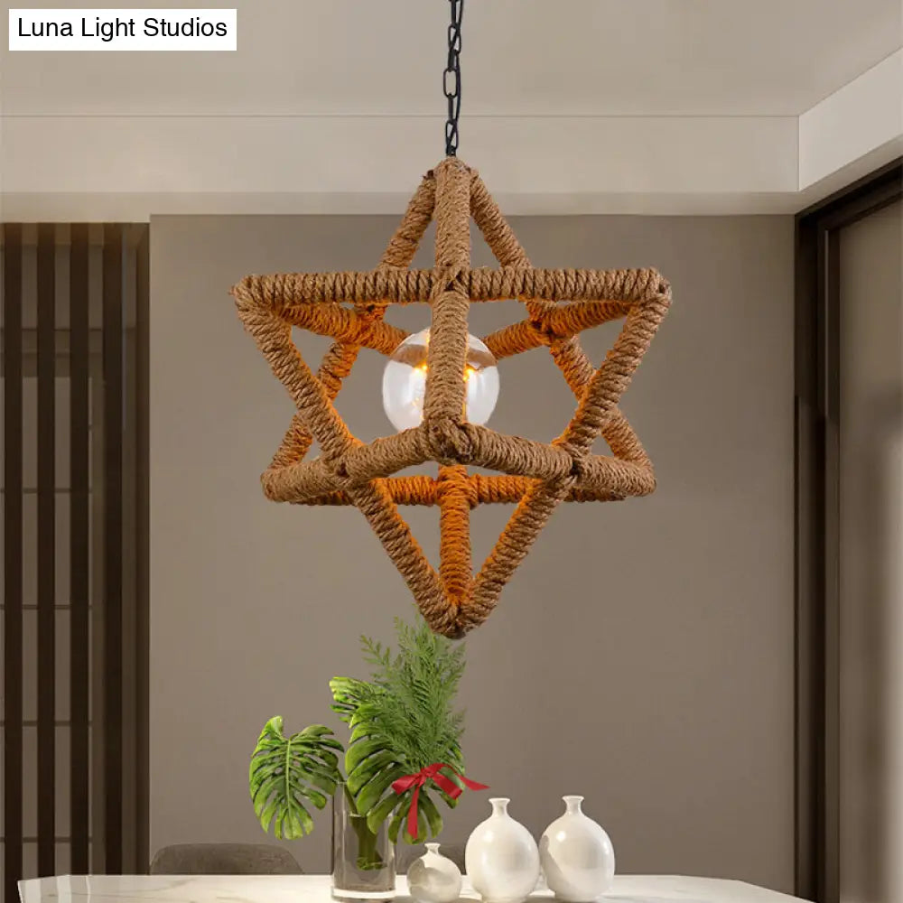 Country Style Black Metal And Rope Pendant Light - Caged Hanging Ceiling With Globe/Square Shade