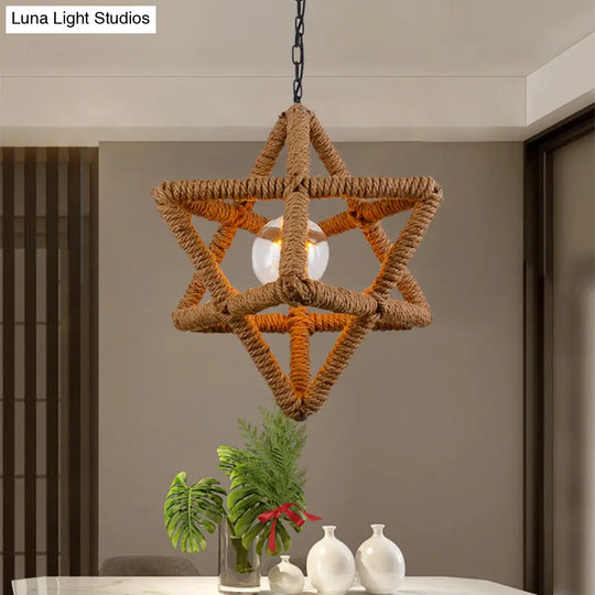 Country Style Black Metal And Rope Pendant Light - Caged Hanging Ceiling With Globe/Square Shade