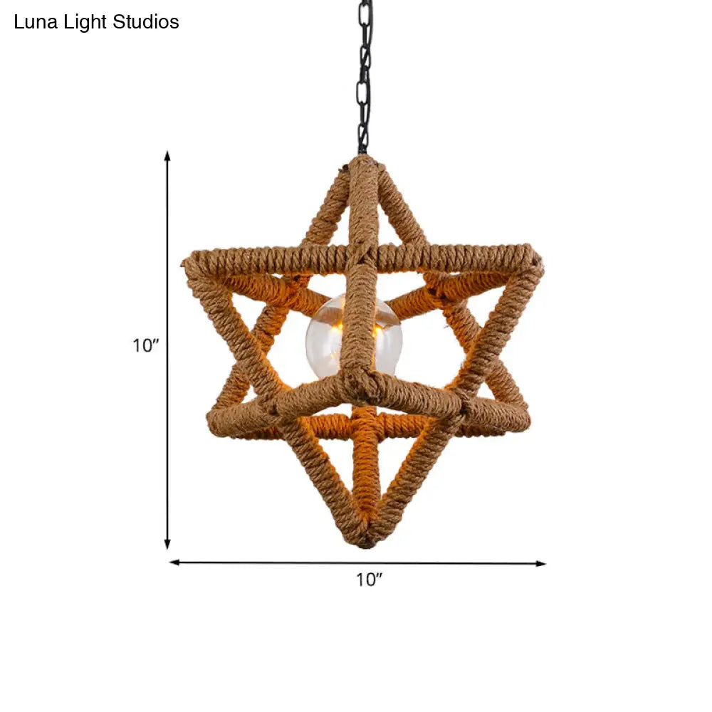 Country Style Black Metal And Rope Pendant Light - Caged Hanging Ceiling With Globe/Square Shade