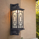 Country Style Black Wall Sconce With Opal Cuboid Glass Shade And Elegant Pattern / Rectangle