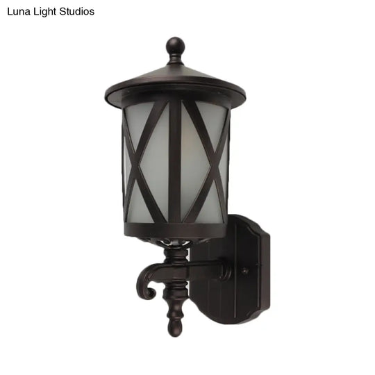 Country Style Black X-Cage Wall Light Fixture With Opal Glass - Yard Mounted Lighting 1 Head