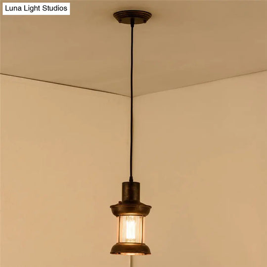 Country Style Clear Glass Lantern Pendant Light With Pendulum | Bronze Finish 1-Bulb Fixture