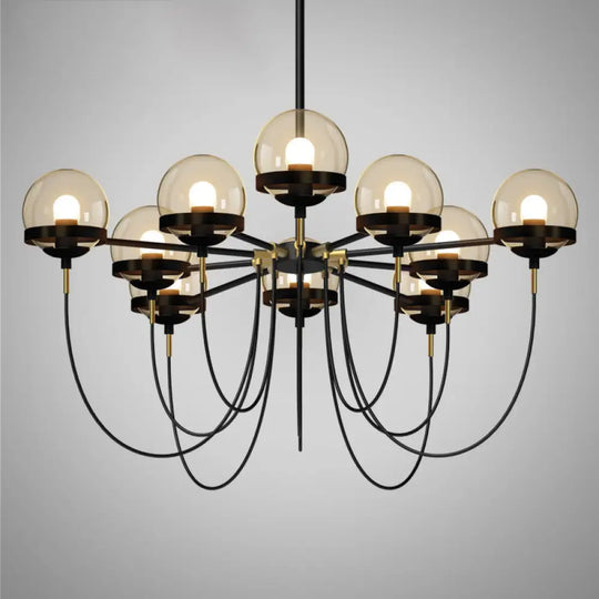 Country-Style Cognac Glass Pendant Light With Swoop Arm - Ball Chandelier 10 / Black