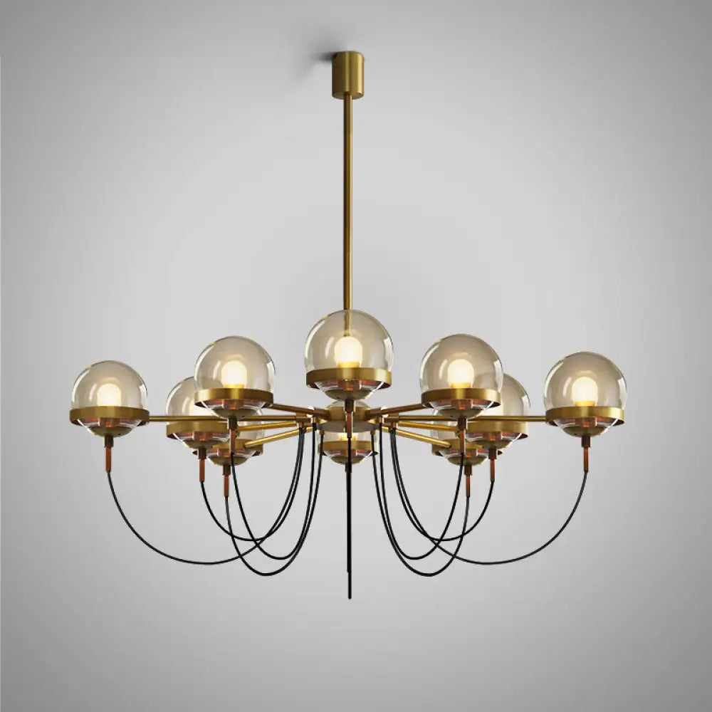 Country-Style Cognac Glass Pendant Light With Swoop Arm - Ball Chandelier 10 / Bronze