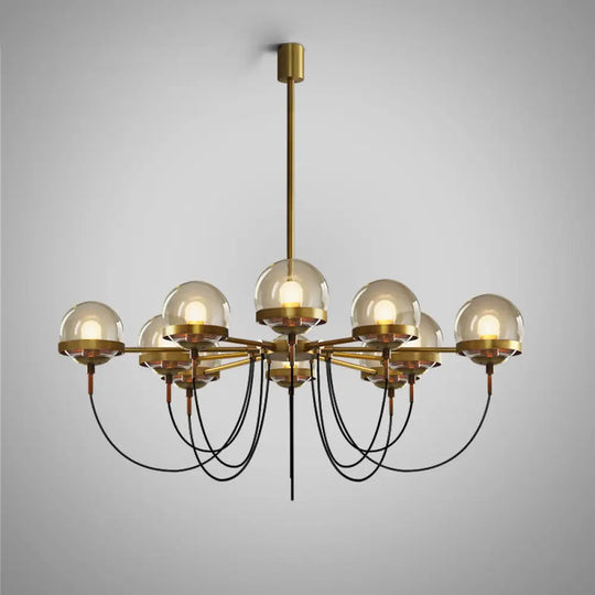 Country-Style Cognac Glass Pendant Light With Swoop Arm - Ball Chandelier 10 / Bronze