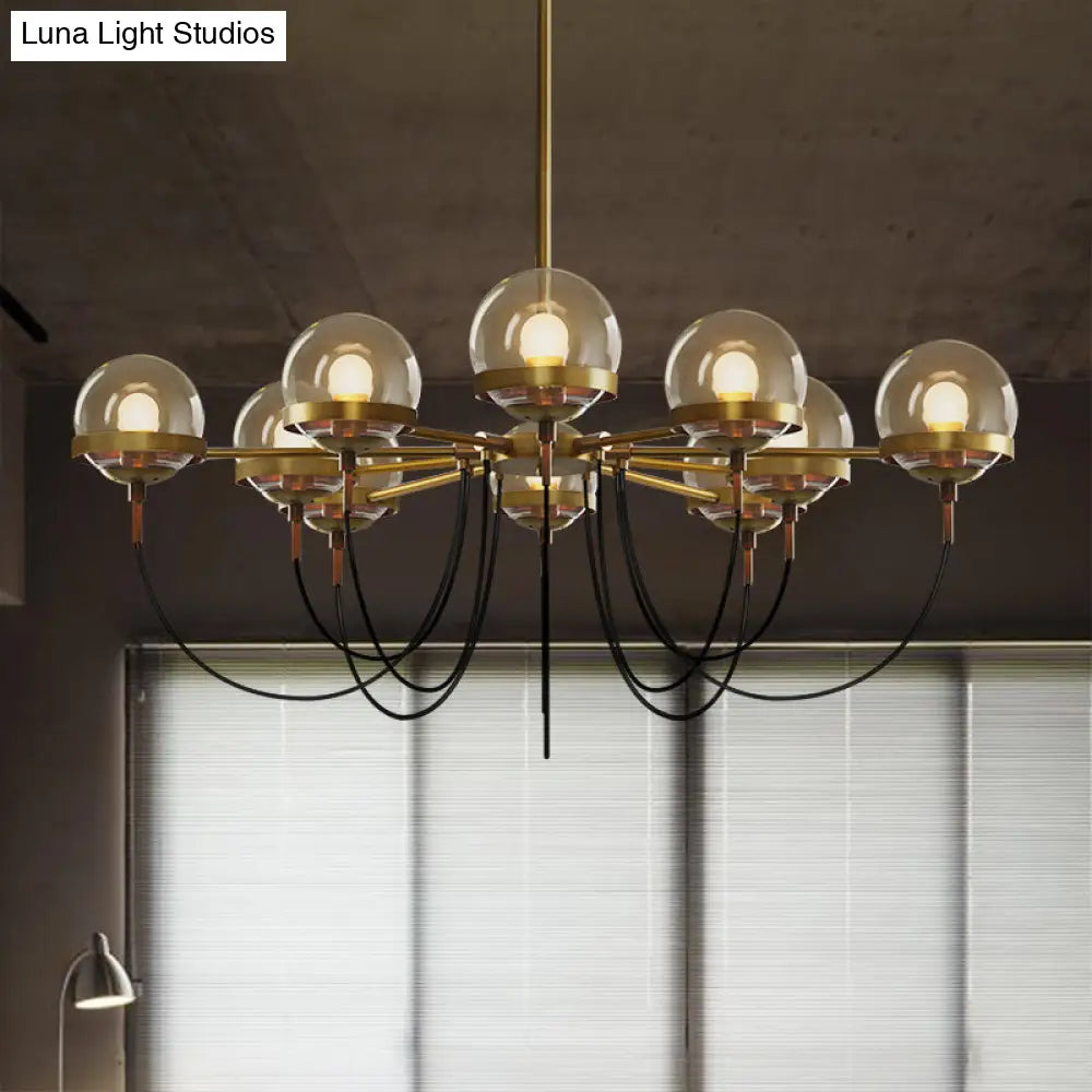 Country-Style Cognac Glass Pendant Light With Swoop Arm - Ball Chandelier