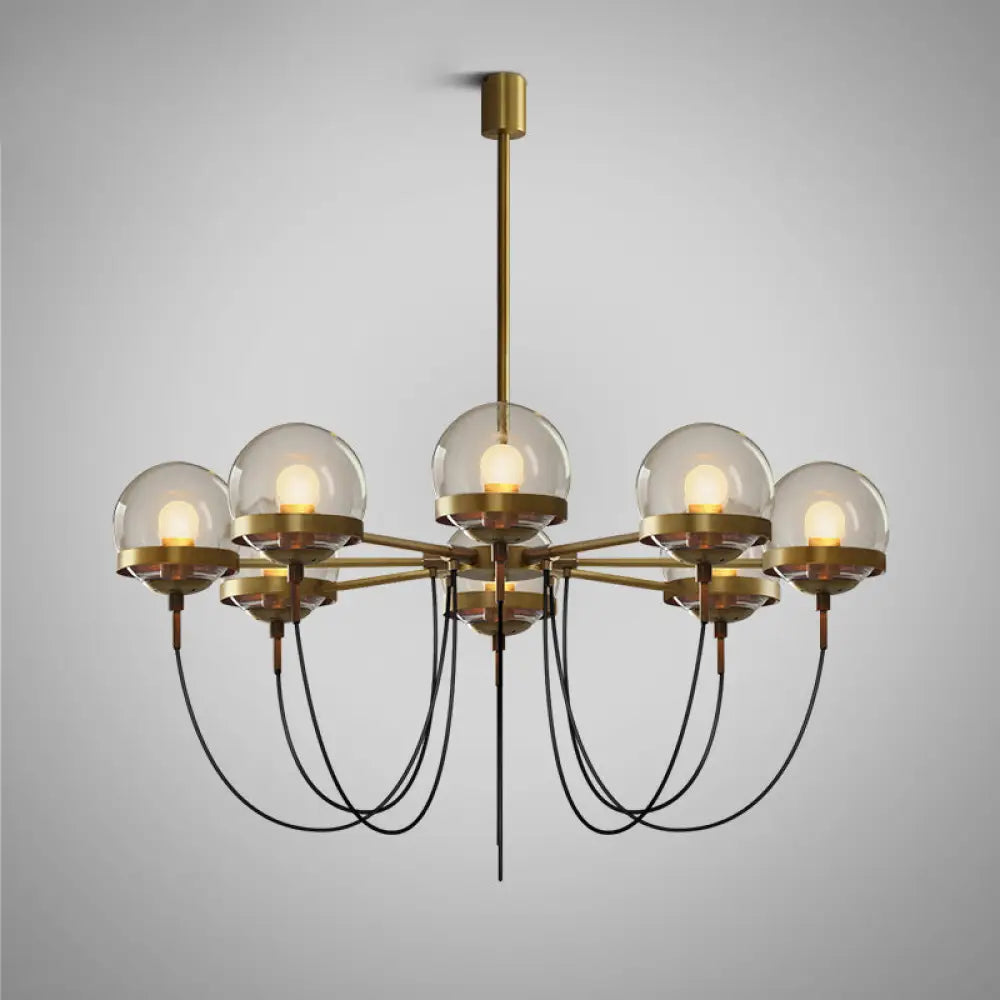 Country-Style Cognac Glass Pendant Light With Swoop Arm - Ball Chandelier 8 / Bronze