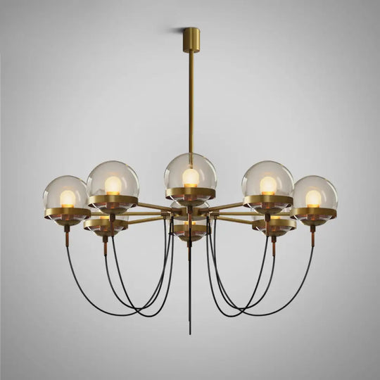 Country-Style Cognac Glass Pendant Light With Swoop Arm - Ball Chandelier 8 / Bronze