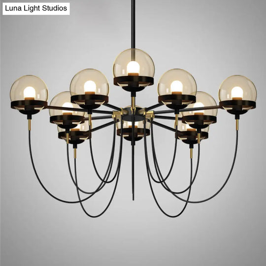 Rustic Cognac Glass Chandelier With Swoop Arm 10 / Black