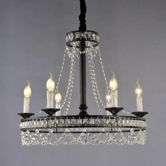 Country-Style Crystal Chandelier With Black Pendant Lamp And Wagon Wheel Design 6 /