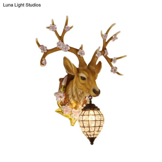 Country Style Deer Wall Sconce With Crystal Shade White/Yellow/Brown Resin Light Fixture