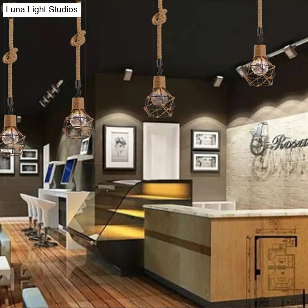 Country Style Dome Cage Restaurant Ceiling Hanging Light Beige Pendant Lighting