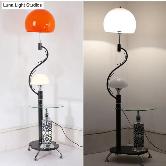 Country Style Dome Floor Lamp With Table And Acrylic Stand - 2 Lights For Living Room