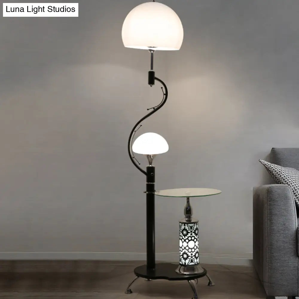 Country Style Dome Floor Lamp With Table And Acrylic Stand - 2 Lights For Living Room