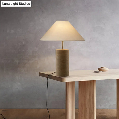 Country Style Fabric Empire Shade Table Lamp: 1-Light Night Light With Rope Pedestal In Flaxen