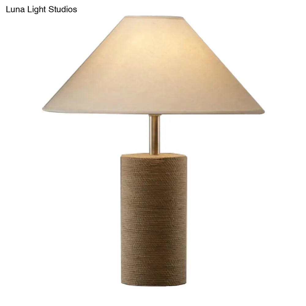 Country Style Fabric Empire Shade Table Lamp: 1-Light Night Light With Rope Pedestal In Flaxen