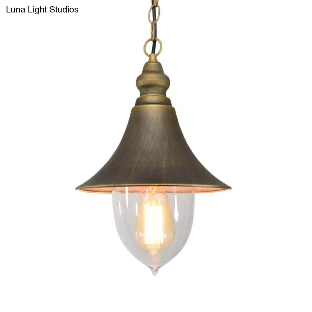 Country Style Flared Hanging Light - 1 Pendant With Clear Plastic Shade (Black Bronze Gold)