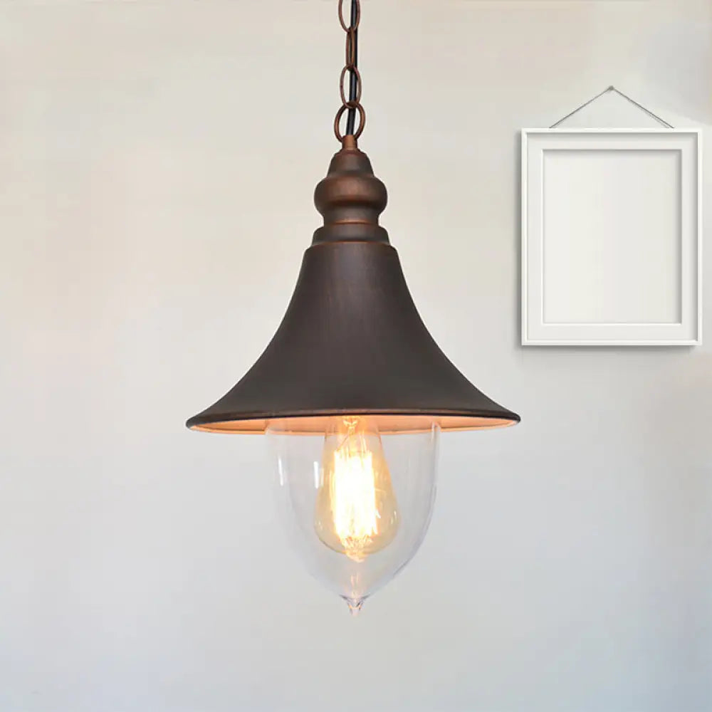 Country Style Flared Hanging Light: Black/Bronze/Gold Pendant With Clear Plastic Shade Bronze
