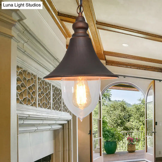 Country Style Flared Hanging Light - 1 Pendant With Clear Plastic Shade (Black Bronze Gold)