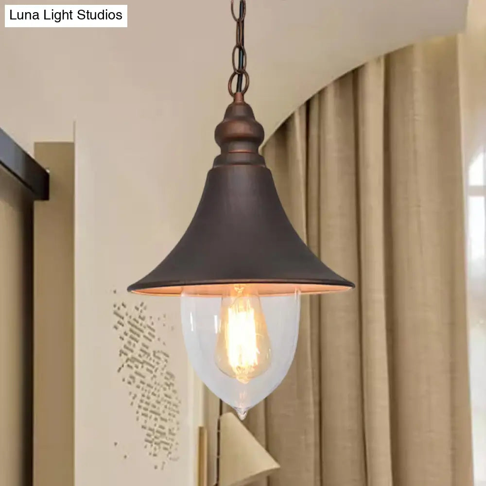 Country Style Flared Hanging Light: Black/Bronze/Gold Pendant With Clear Plastic Shade