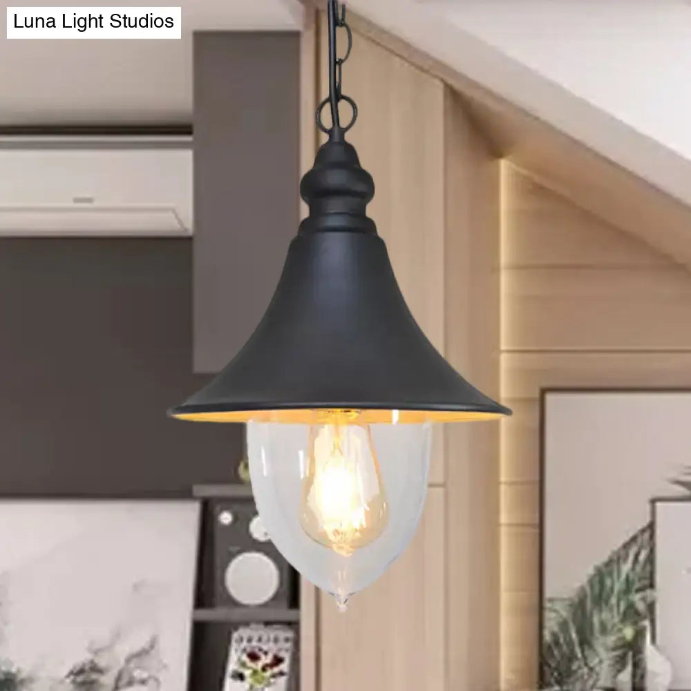 Country Style Flared Hanging Light - 1 Pendant With Clear Plastic Shade (Black Bronze Gold)