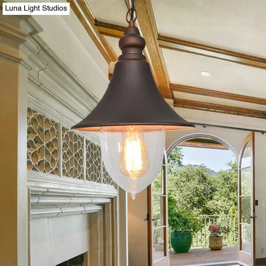 Country Style Flared Hanging Light: Black/Bronze/Gold Pendant With Clear Plastic Shade