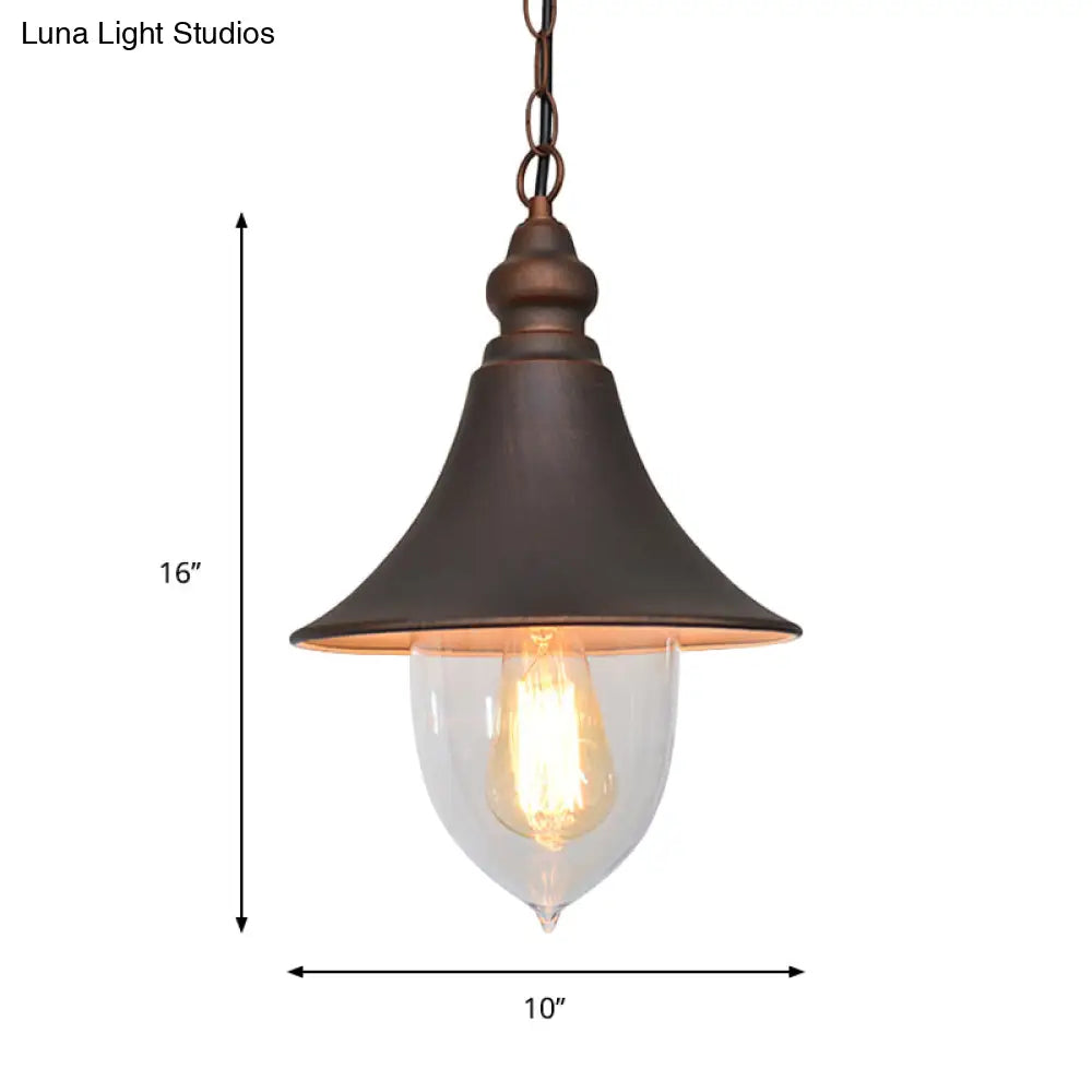 Country Style Flared Hanging Light: Black/Bronze/Gold Pendant With Clear Plastic Shade