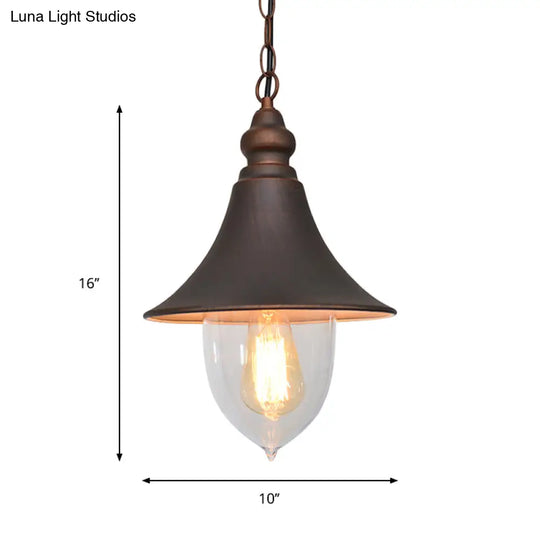 Country Style Flared Hanging Light: Black/Bronze/Gold Pendant With Clear Plastic Shade