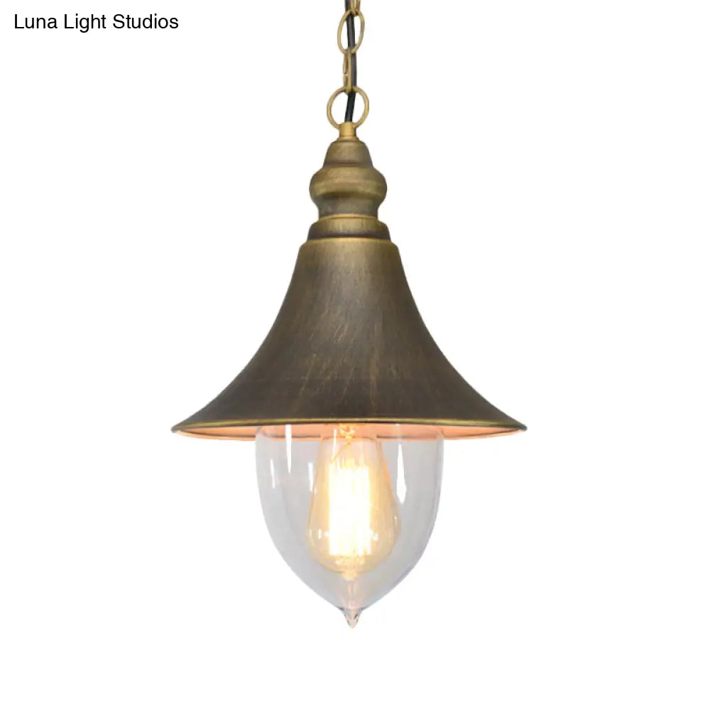 Country Style Flared Hanging Light: Black/Bronze/Gold Pendant With Clear Plastic Shade