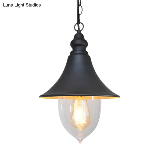 Country Style Flared Hanging Light: Black/Bronze/Gold Pendant With Clear Plastic Shade