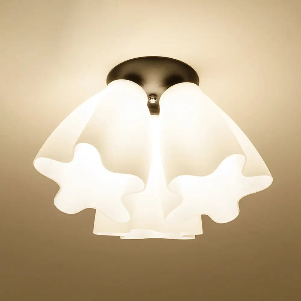 Country Style Floral Foyer Flush Mount Ceiling Light With White Glass 3 /