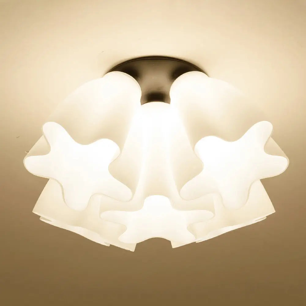 Country Style Floral Foyer Flush Mount Ceiling Light With White Glass 5 /