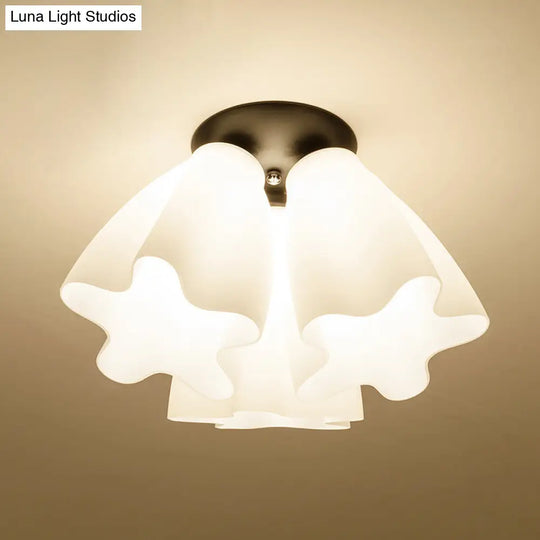 Country Style Floral Foyer Flush Mount Ceiling Light With White Glass 3 /