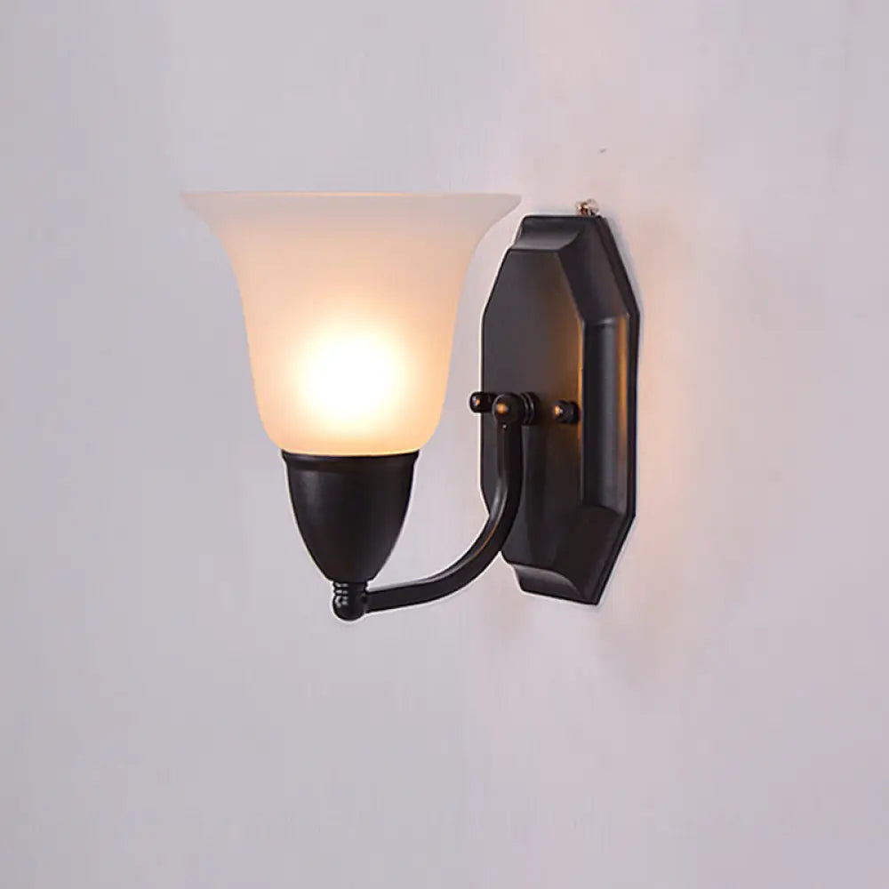 Country Style Frosted Glass Flared Wall Lamp In Black: Single Corridor Light Black