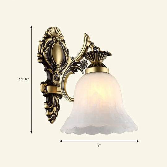 Country Style Frosted Glass Wall Lamp - Hallway Sconce Lighting Fixture 1 / Bronze Saucer