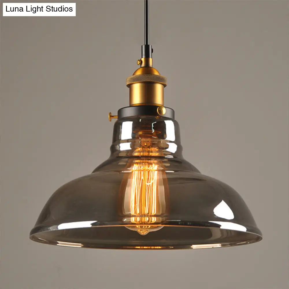 Clear/Smoke Grey Glass Barn Pendant Lamp Country Style Dining Room Hanging Light In Brass/Black