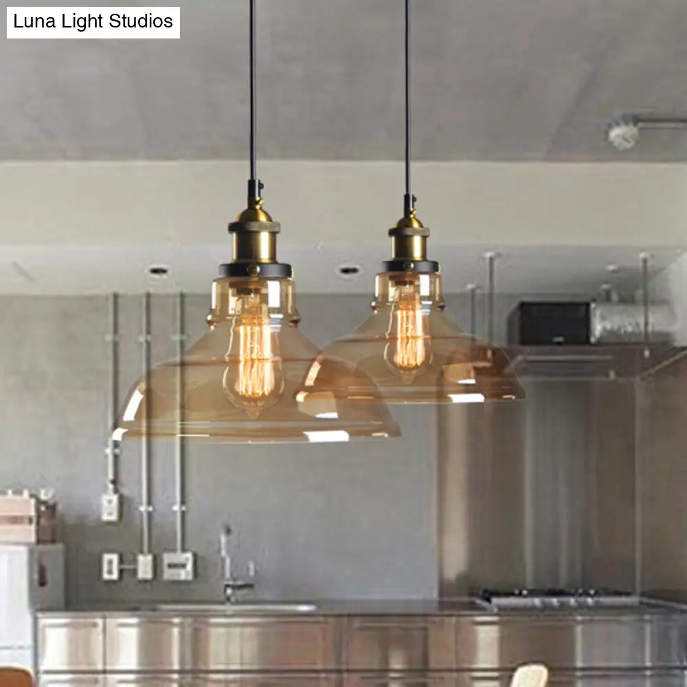 Clear/Smoke Grey Glass Barn Pendant Lamp Country Style Dining Room Hanging Light In Brass/Black