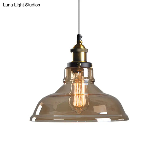 Clear/Smoke Grey Glass Barn Pendant Lamp Country Style Dining Room Hanging Light In Brass/Black