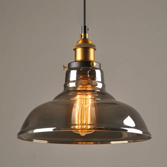 Country Style Glass Pendant Lamp In Clear/Smoke Grey With 1 Head And Brass/Black Finish For Dining