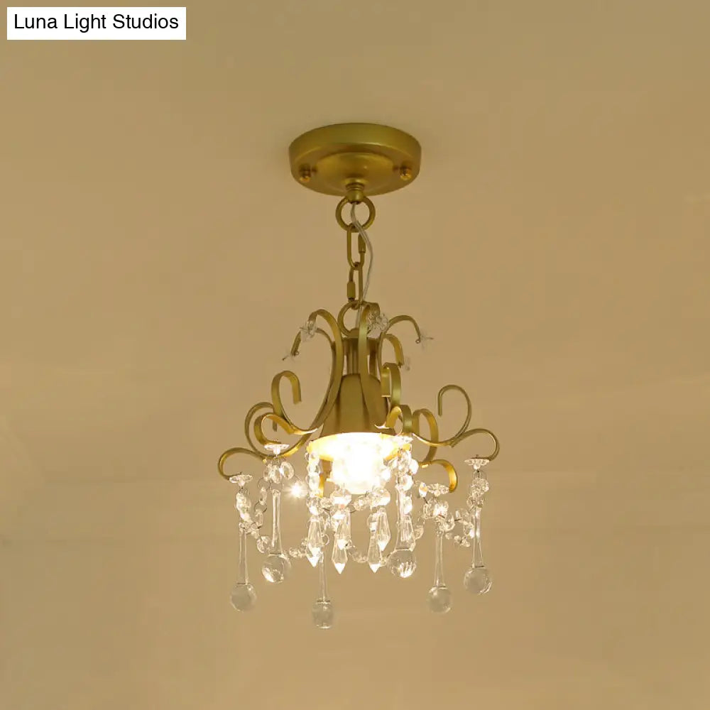 Country Style Gold Pendant Light With Crystal Accent For Corridors