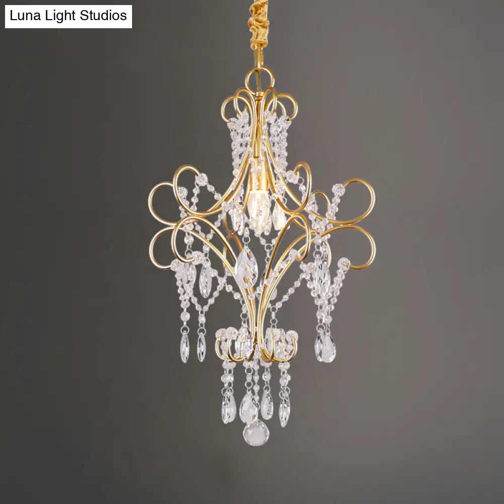 Country Style Gold Pendant Light With Crystal Accent For Corridors