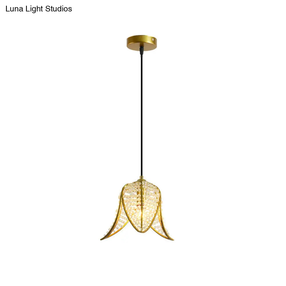 Country Style Gold Pendant Light With Crystal Accent For Corridors