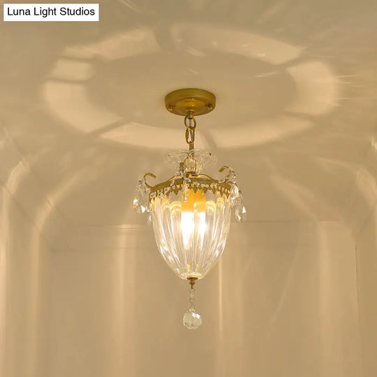 Country Style Gold Pendant Light With Crystal Accent For Corridors