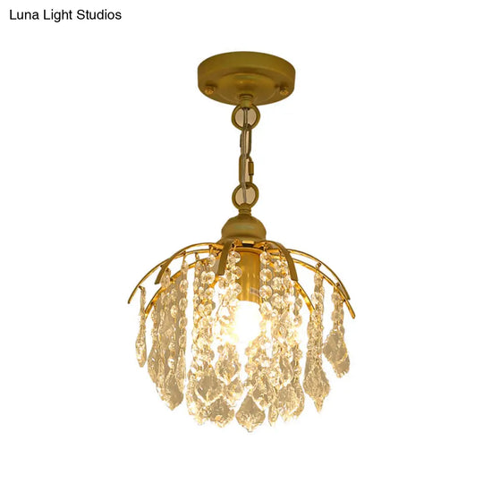 Country Style Gold Pendant Light With Crystal Accent For Corridors