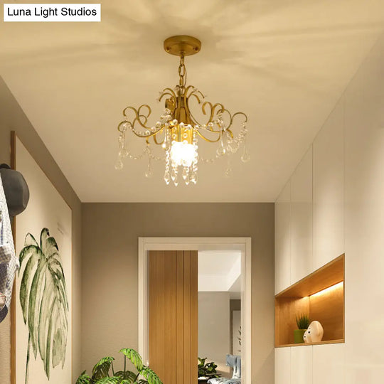 Country Style Gold Pendant Light With Crystal Accent For Corridors