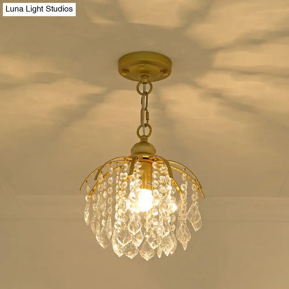 Country Style Gold Pendant Light With Crystal Accent For Corridors