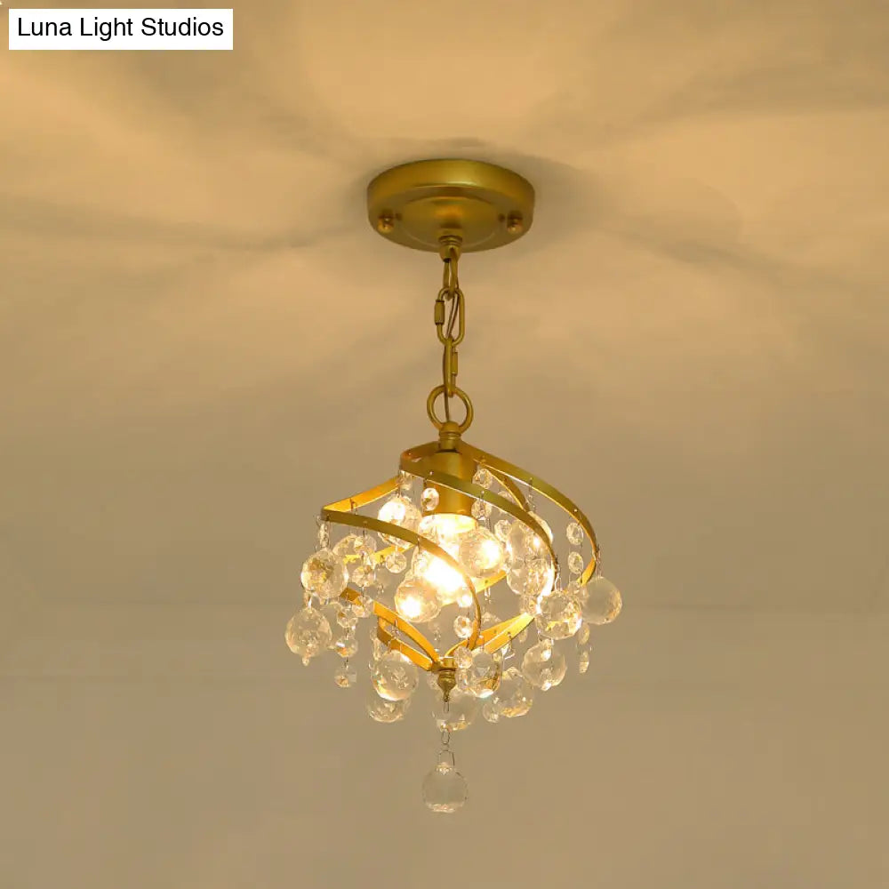 Country Style Gold Pendant Light With Crystal Accent For Corridors