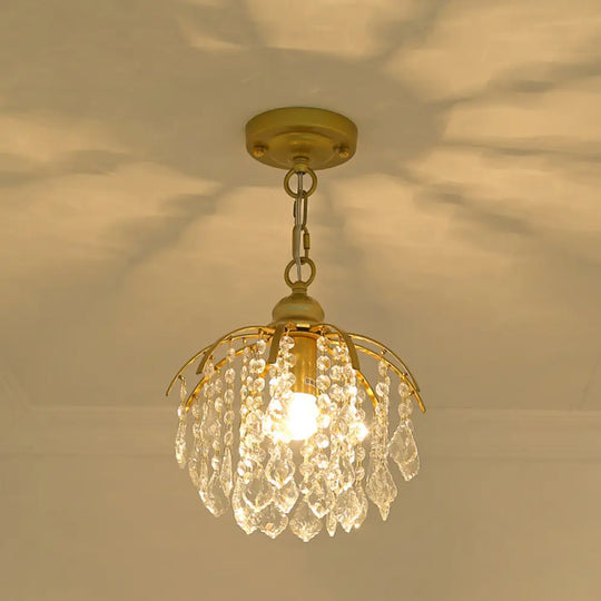 Country Style Gold Pendant Light With Crystal Accent For Corridors / A