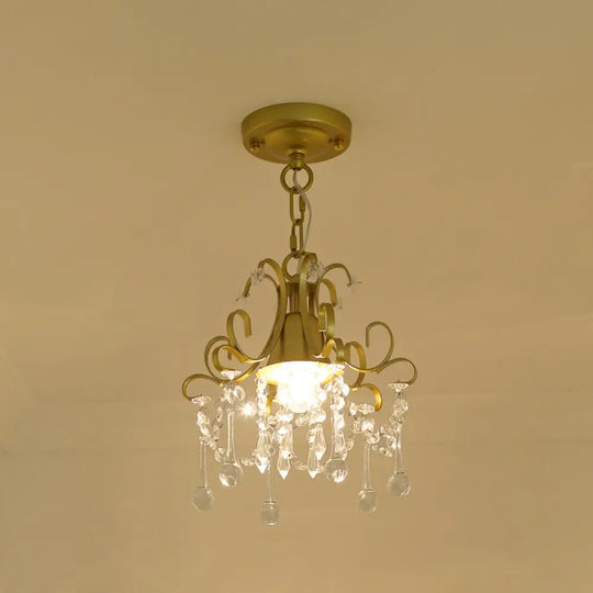 Country Style Gold Pendant Light With Crystal Accent For Corridors / C